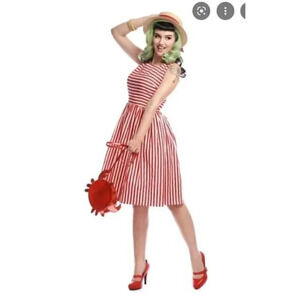 Collectif Vintage Size S Candice Red and White Striped Swing Dress NEW!